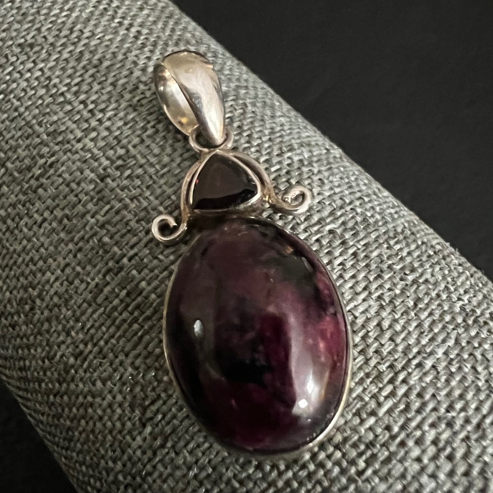 Vintage 925 Sterling Silver Purple Stone Garnet Pendant 1.5 inch Whimsigoth